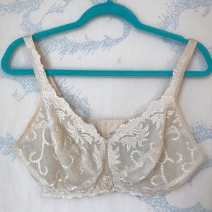 Vintage Beige Lace Embroidered Underwire Bra